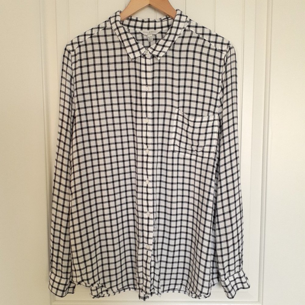 Lucky Brand Classic One Pocket Button Up Long Sleeve Black/White Check Size XL